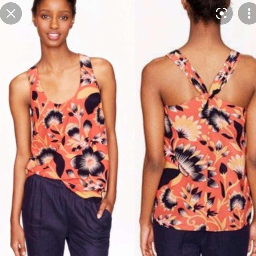 J. Crew twist back silk tank in hibiscus floral